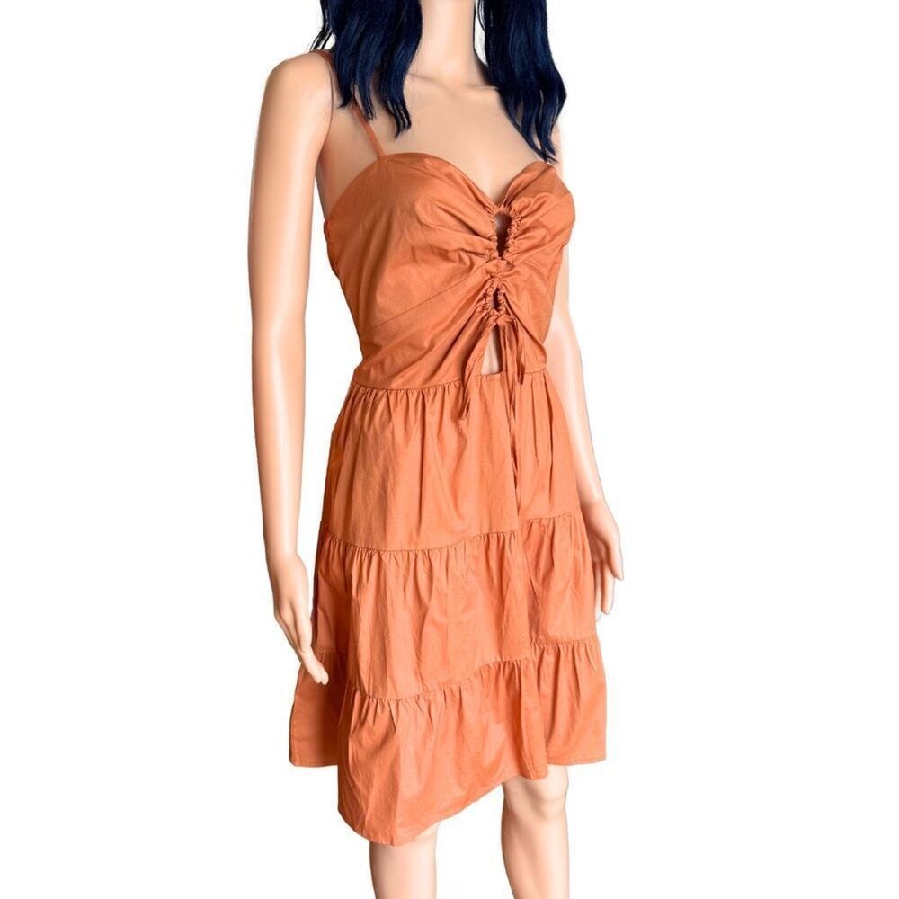 RACHEL Rachel Roy Tiered Mini Dress 8 NWT Orange Tie Front Sleeveless Summer - Picture 3 of 6